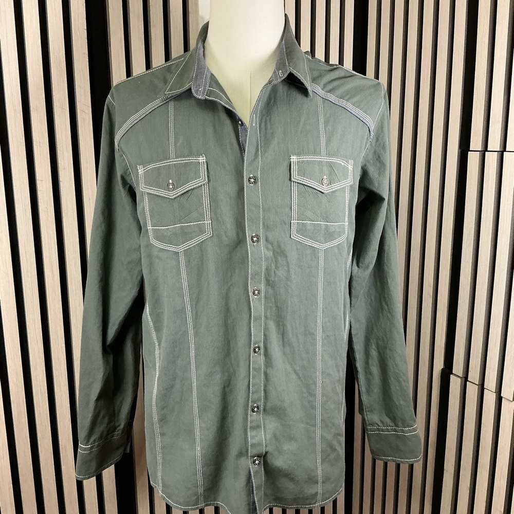 BKE Men's Olive Casual Button-Down Shirt